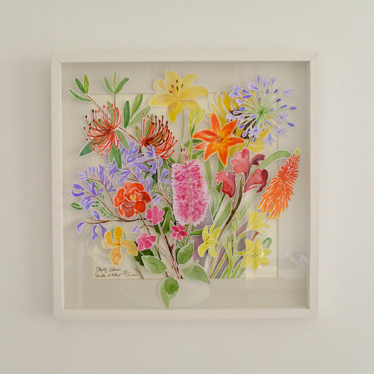 Composition florale de voyage peinte à l'aquarelle, souvenir personnalisé