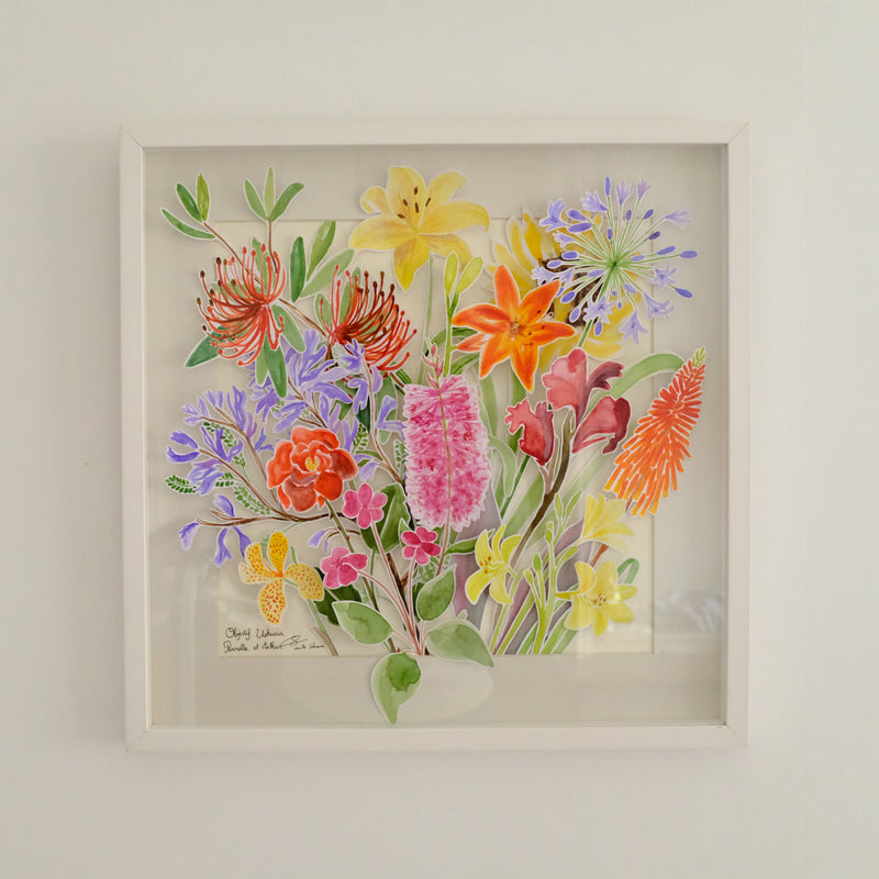 Composition florale de voyage peinte à l'aquarelle, souvenir personnalisé