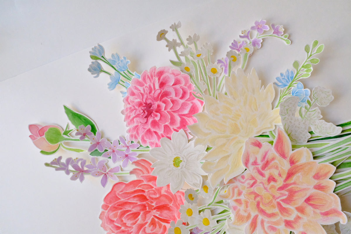 Détail d'une œuvre aquarelle de bouquet de mariée, Atelier Hanakotoba
