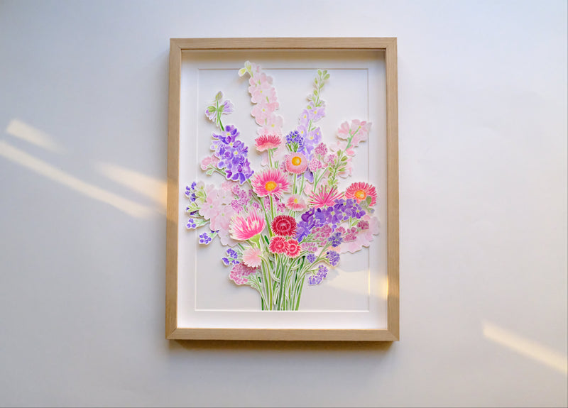 Bouquet de mariée reproduit à l'aquarelle et encadré sur-mesure, cadeau de mariage unique et personnalisé